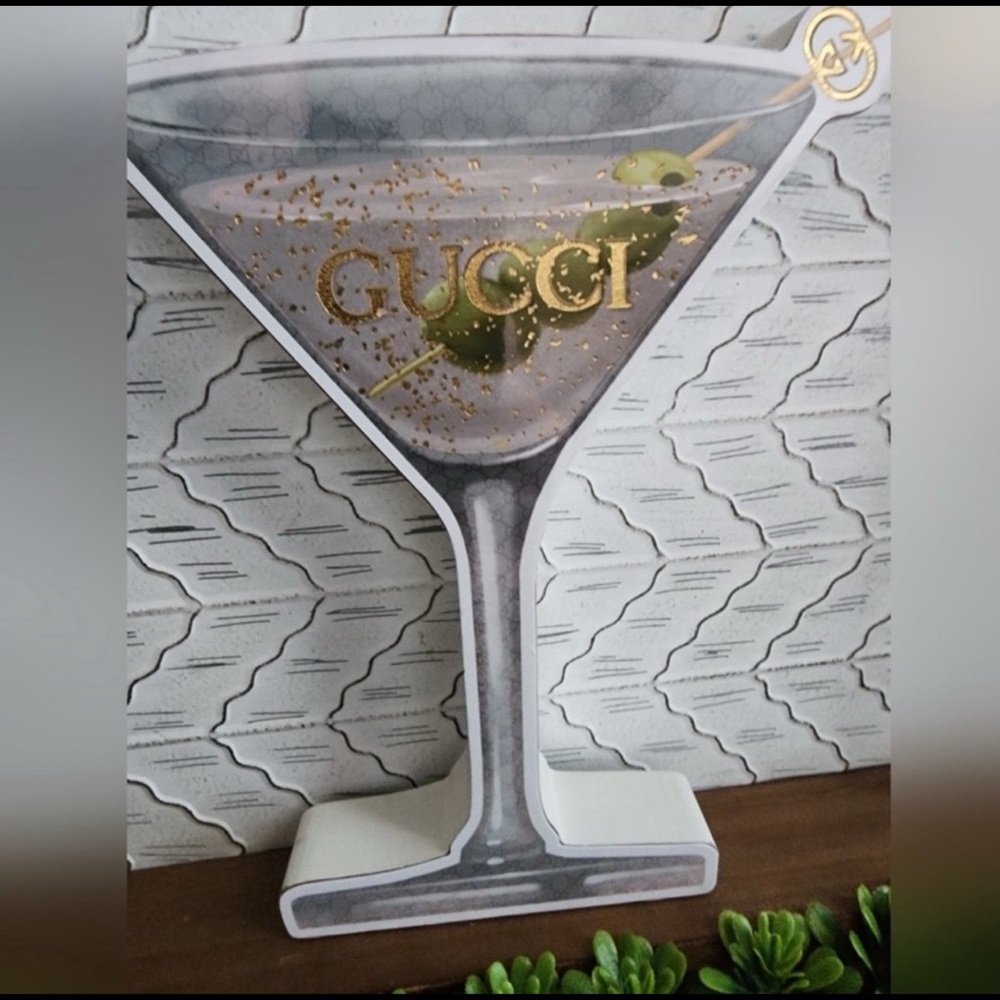 Gucci Gold Martini Glass Art Luxury 3D Wood Table Top Decor Decoration - Picture 2 of 4